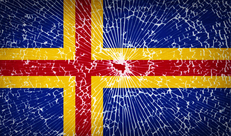 Flags of Aland with broken glass texture. Vector illustrationのイラスト素材