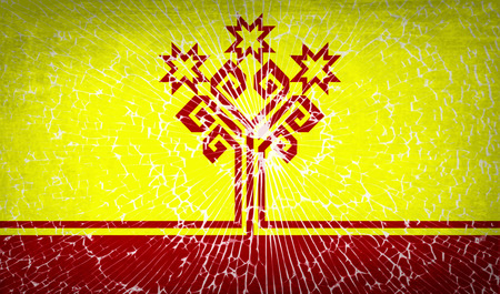 Flags of Chuvashia with broken glass texture. Vector illustrationのイラスト素材
