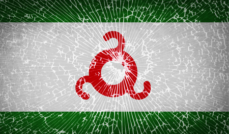 Flags of Ingushetia with broken glass texture. Vector illustrationのイラスト素材