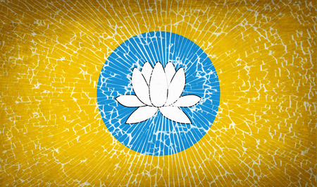 Flags of Kalmykia with broken glass texture. Vector illustrationのイラスト素材