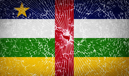 Flags of Central African Republic with broken glass texture. Vector illustrationのイラスト素材