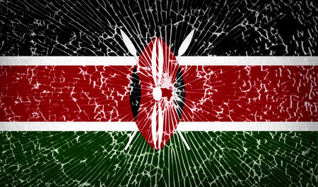 Flags of Kenya with broken glass texture. Vector illustrationのイラスト素材