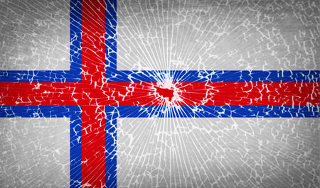 Flags of Faroe Islands with broken glass texture. Vector illustrationのイラスト素材