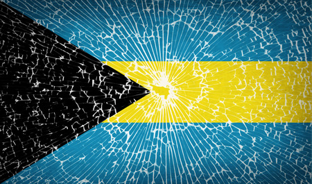 Flags of Bahamas with broken glass texture. Vector illustrationのイラスト素材