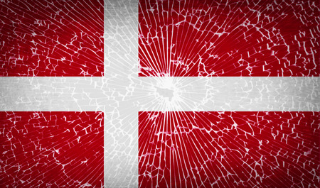 Flags of Denmark with broken glass texture. Vector illustrationのイラスト素材