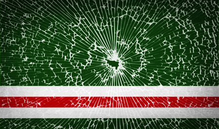 Flags of Chechen Republic of Ichkeria with broken glass texture. Vector illustrationのイラスト素材