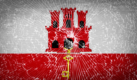 Flags of Gibraltar with broken glass texture. Vector illustrationのイラスト素材