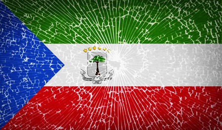 Flags of Equatorial Guinea with broken glass texture. Vector illustrationのイラスト素材