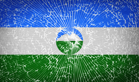 Flags of KabardinoBalkaria with broken glass texture. Vector illustrationのイラスト素材