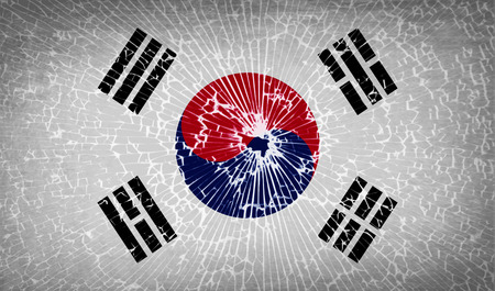 Flags of Korea South with broken glass texture. Vector illustrationのイラスト素材