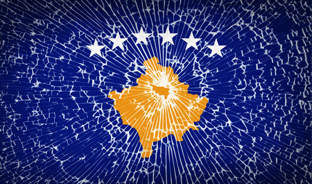 Flags of Kosovo with broken glass texture. Vector illustrationのイラスト素材