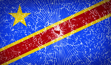 Flags of Congo Democratic Republic with broken glass texture. Vector illustrationのイラスト素材