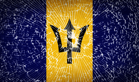 Flags of Barbados with broken glass texture. Vector illustrationのイラスト素材