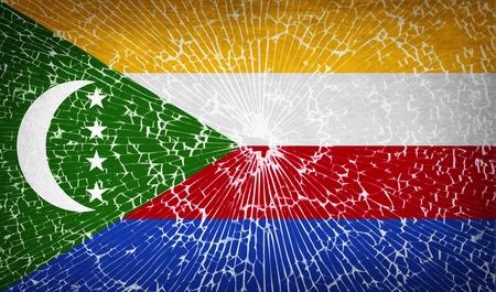 Flags of Comoros with broken glass texture. Vector illustrationのイラスト素材