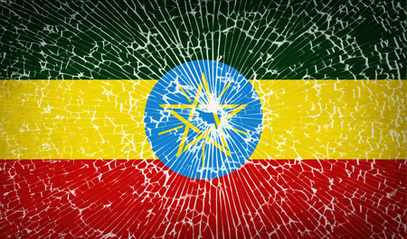 Flags of Ethiopia with broken glass texture. Vector illustrationのイラスト素材