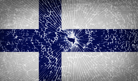 Flags of Finland with broken glass texture. Vector illustrationのイラスト素材