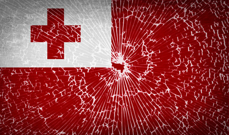 Flags of Tonga with broken glass texture. Vector illustrationのイラスト素材