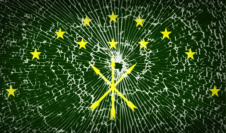 Flags of Adygea with broken glass texture. Vector illustrationのイラスト素材