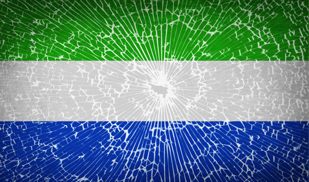 Flags of SIERRA lEONE with broken glass texture. Vector illustrationのイラスト素材