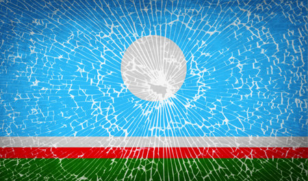 Flags of Sakha Republic with broken glass texture. Vector illustrationのイラスト素材