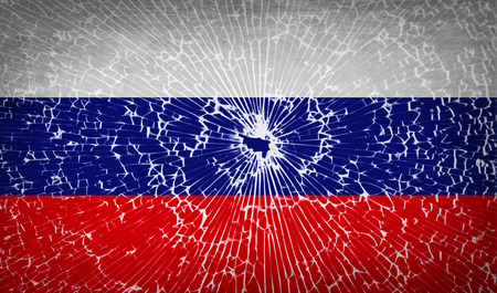 Flags of Russia with broken glass texture. Vector illustrationのイラスト素材