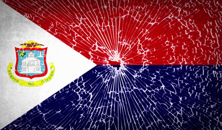 Flags of Saint Martin with broken glass texture. Vector illustrationのイラスト素材