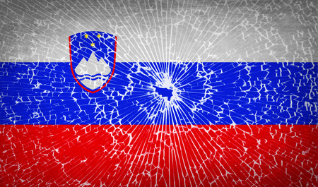 Flags of Slovenia with broken glass texture. Vector illustrationのイラスト素材