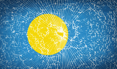 Flags of Palau with broken glass texture. Vector illustrationのイラスト素材