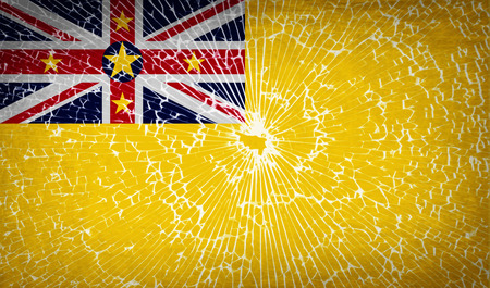 Flags of Niue with broken glass texture. Vector illustrationのイラスト素材