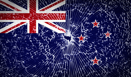 Flags of New Zeland with broken glass texture. Vector illustrationのイラスト素材