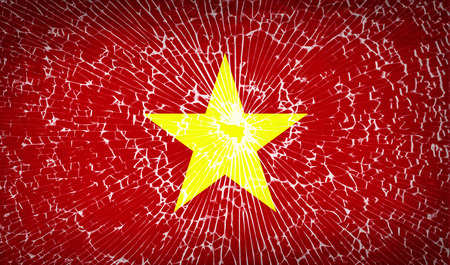 Flags of Vietnam with broken glass texture. Vector illustrationのイラスト素材