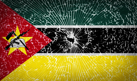Flags of Mozambique with broken glass texture. Vector illustrationのイラスト素材
