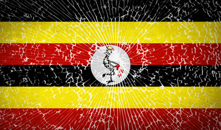 Flags of Uganda with broken glass texture. Vector illustrationのイラスト素材