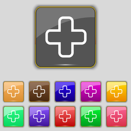 Plus icon sign. Set with eleven colored buttons for your site. Vector illustrationのイラスト素材
