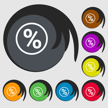 percentage discount icon sign. Symbol on eight colored buttons. Vector illustrationのイラスト素材
