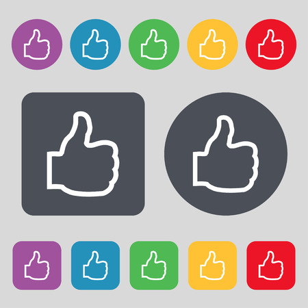 Like icon sign. A set of 12 colored buttons. Flat design. Vector illustrationのイラスト素材