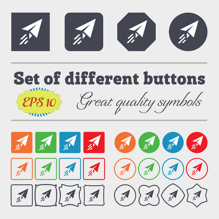 Paper airplane icon sign. Big set of colorful, diverse, high-quality buttons. Vector illustrationのイラスト素材
