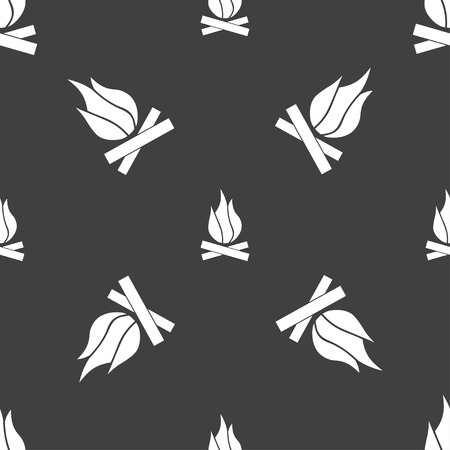 A fire icon sign. Seamless pattern on a gray background. Vector illustrationのイラスト素材