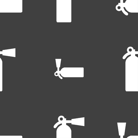 extinguisher icon sign. Seamless pattern on a gray background. Vector illustrationのイラスト素材