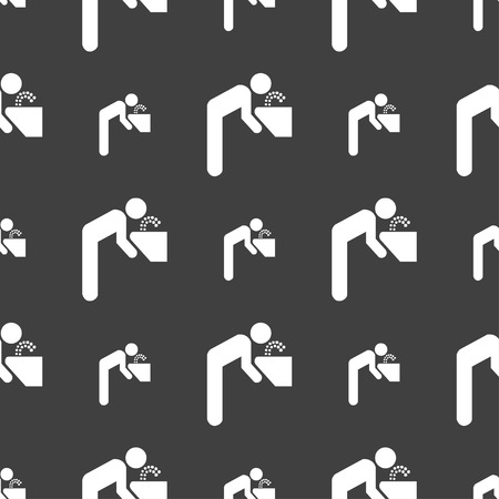 drinking fountain icon sign. Seamless pattern on a gray background. Vector illustrationのイラスト素材