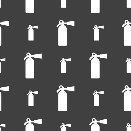 extinguisher icon sign. Seamless pattern on a gray background. Vector illustrationのイラスト素材