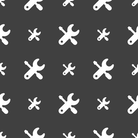 screwdriver, key, settings icon sign. Seamless pattern on a gray background. Vector illustrationのイラスト素材