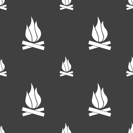A fire icon sign. Seamless pattern on a gray background. Vector illustrationのイラスト素材
