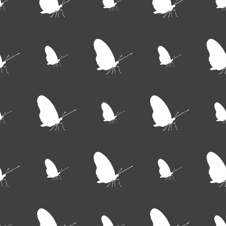 butterfly icon sign. Seamless pattern on a gray background. Vector illustrationのイラスト素材