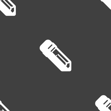 pencil icon sign. Seamless pattern on a gray background. Vector illustrationのイラスト素材
