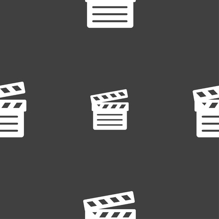 Cinema Clapper  icon sign. Seamless pattern on a gray background. Vector illustrationのイラスト素材
