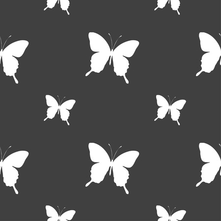 butterfly icon sign. Seamless pattern on a gray background. Vector illustrationのイラスト素材