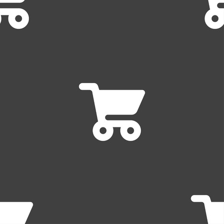 shopping basket icon sign. Seamless pattern on a gray background. Vector illustrationのイラスト素材