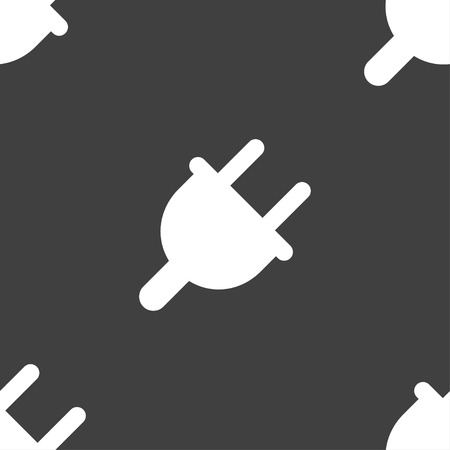Electric plug, Power energy icon sign. Seamless pan. Seamless pattern on a gray background. Vector illustrationのイラスト素材