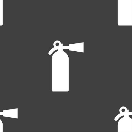 extinguisher icon sign. Seamless pattern on a gray background. Vector illustrationのイラスト素材